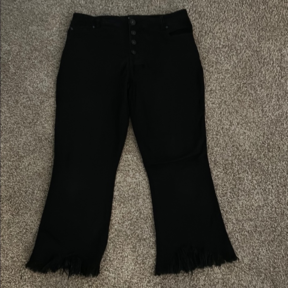 INC Denim Black Flared Cropped  Jeans with Frayed Hem Sz: 8